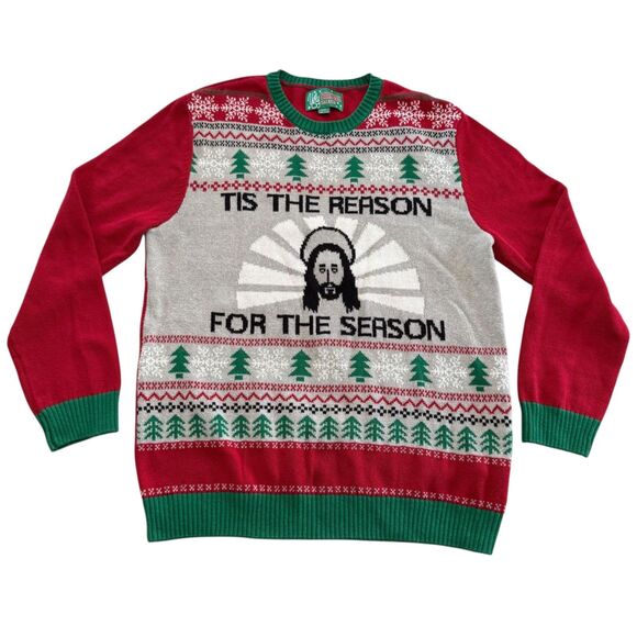 Tis The Reason For The Season Ugly Christmas Sweater Party Jesus Adult 2XL EUC - Picture 1 of 7